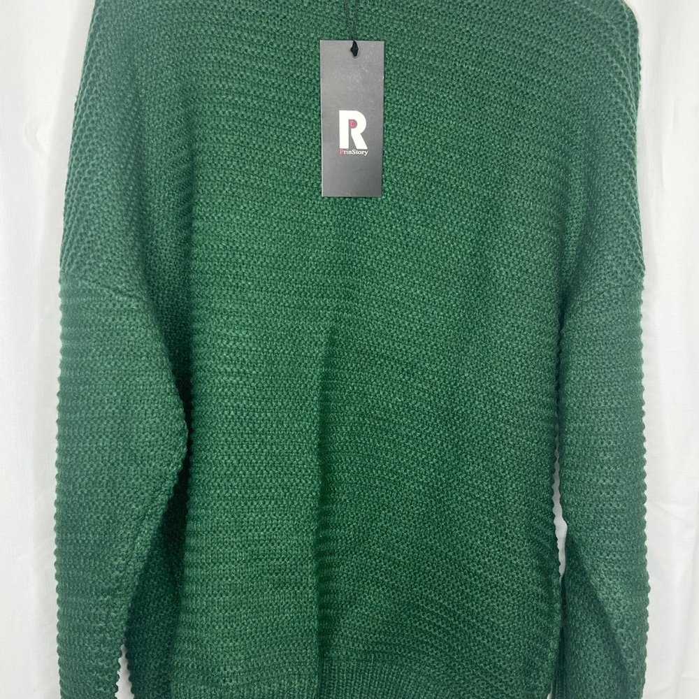 PrinStory Dark Green Women Cardigan- Long Sleeve- Open Front